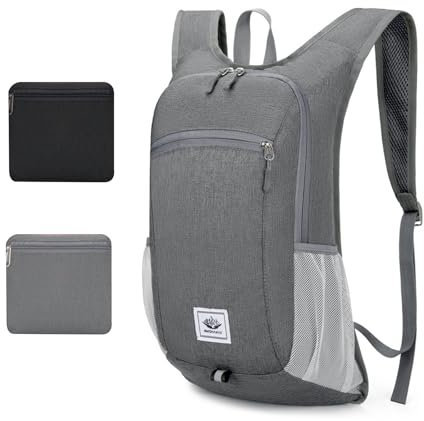 Watproofit 10L Faltbarer Rucksack Ultraleicht, Wasserdichter Rucksack Klein, Tagesrucksack für Wandern, Reisen und Städtetrips, Wasserfest Daypack (Grau)