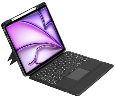 zenrich Keyboard Case for iPad Air 13 inch M3 2025 / M2 2024, Wireless Detachable Keyboard with Touchpad 7-color Backlit Portrait/Landscape Stand Pencil Holder for iPad Air 6th Gen 13, Black