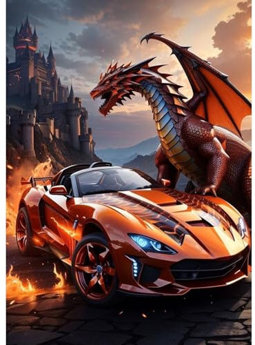 TOSTOG Diamond Painting Kit Adulte Débutant,Voiture De Sport Diamant Painting Images Ronde Diamond Peinture Diamant Adulte,Dragon 5D DIY Cristal Débutant Art Set pour Décoration Murale Maison 30x40cm