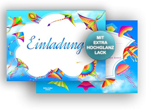 Edition Colibri 10 Geburtstagseinladungskarten für Mädchen und Jungen, Flugdrache, Drache, Drachenparty, Einladungskarte zum Kindergeburtstag