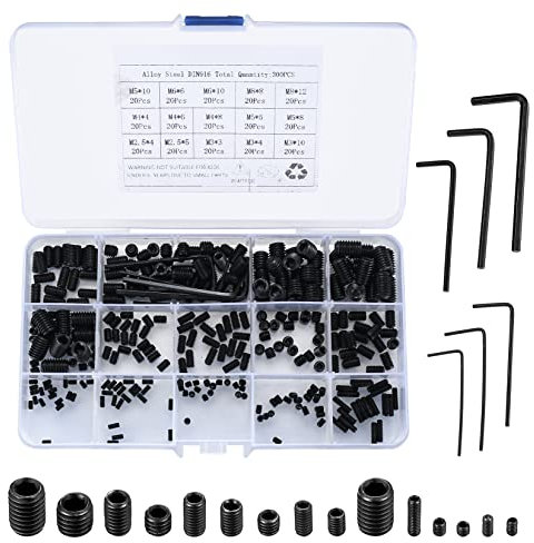 Set di 300 viti senza testa, viti a brugola assortite, M2.5 M3 M4 M5 M6 M8, viti a testa esagonale con chiavi a brugola per maniglia della porta, maniglia della porta, supporto (nero)
