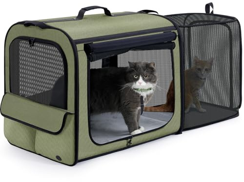 pecute Erweiterbar Katzentasche Transporttasche Stabiler Halt Haustier Tragetasche, Transportbox Katze Leicht, Faltbar Katzen Tasche für Katzen und kleine Hunde, ideal für Reisen, Dunkelgrau
