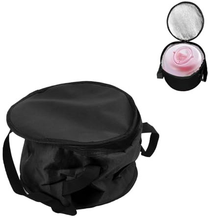 Agatige Round Insulated Casserole Carrier, 11x7in Oxford Cloth Reusable Thermal Bag Cake Cooler for Travel Pizza Delivery Bag for Parties Picnic (Black)