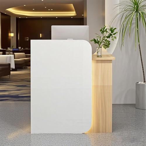 Poxvythb Modern Rezeption, Einzelhandelstheke mit Schubladen, Laden-Theke, Rezeptionsmöbe für Firmenhallen,Hotelrezeptionen, Bekleidungsgeschäften(Weiß + Originalholzfarbe)