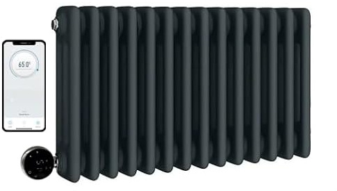 Manissa Wifi Electric 3 Column Anthracite Smart Radiator 300mm H x 425mm W | Smart WiFi Controlled, Traditional Design, 7 Day Programming, Cast Iron Type, App Compatibility, Old School Style