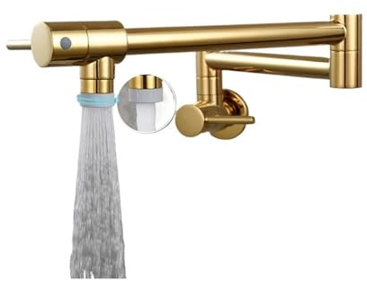 Pot Filler Tap Brushed Gold Brass Wall Mount Folding Kitchen Faucet Single Cold Sink Rotate Spout(Gold A)