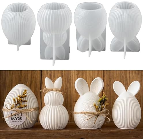 4 Stück Silikonformen Gießformen Ostern,Silikonform Ostern Gießform Silikon Ostern Kaninchen Osterei für Frühling Ostern Dekorationen (4 pcs)