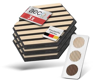 Aeco Sound® Akustikpaneele Holz - selbstklebend - Echtholz & Akustikfilz | 3 Stück - Hexagon Wandpaneele, Schalldämmung, Wandverkleidung - Eichenholz (hell) & extra dicker Akustikfilz (Schwarz)