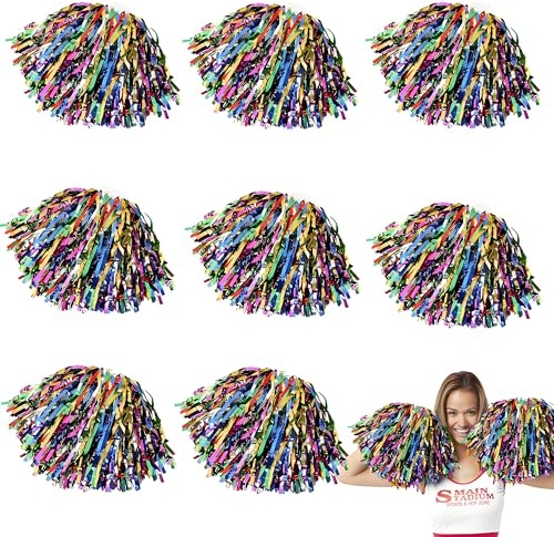 8 Stück Cheerleader Pompons Cheerleader Pompons Pom Poms Cheerleading mit bunten mit Stiel für Sportveranstaltungen Schule Spiele Tanzpartys