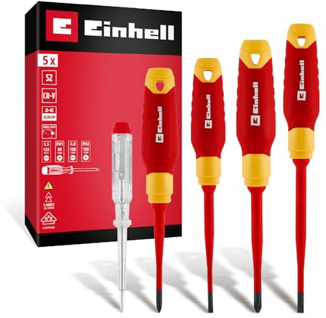 Einhell 5-tlg. Elektriker-Schraubendreher-Set | Isolierte Werkzeuge | Spannungsprüfer | S2-Klingen | ergonomische Griffe | Elektroinstallationen