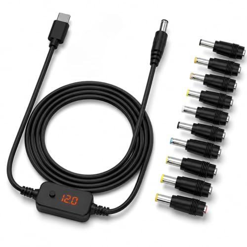 Loxzevox Câble Adaptateur USB-C vers DC 60W 1m, Tension Réglable 5V/9V/12V/15V/20V avec 8 Connecteurs DC, Chargeur Universel PC Portable, Adaptateur 9V DC et Câble DC 5V pour Routeur