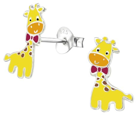 Monkimau Mädchen Ohrringe Giraffe Ohrstecker aus 925 Sterling Silver echt Silber mit Schleife