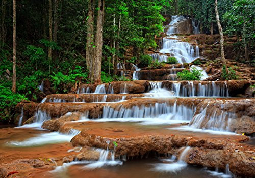 wandmotiv24 Fototapete Wasserfall im Wald, Thailand, XL 350 x 245 cm - 7 Teile, Wanddeko, Wandbild, Wandtapete, Fluss, Wasser, Entspannung M0894