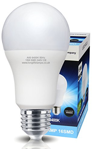 Long Life Lamp Company 15w GLS LED Light Bulb E27 Edison Screw Very Bright 15w Equivalent 135w Cool White A60