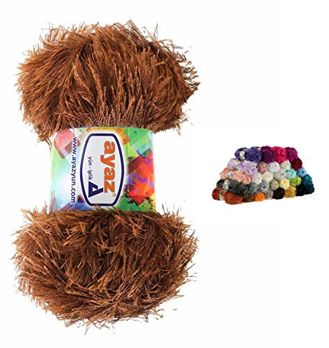Fransen-Strickgarn Yumos 140m/100g Fancy Garn Strickwolle 40 Farben, Farbe:1223 braun