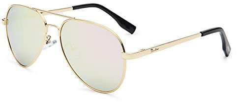 Pro Acme Small Pilot Sunglasses Small Face Polarized Pilot Sunglasses for Men and Women (Gold Frame | Pink Mirrored Lens)