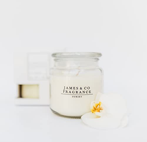 James & Co No.1 Blanc (fleurs sauvages, coton et lilas) Grande bougie naturelle parfumée en pot de 400 g jusqu'à 60 heures de combustion