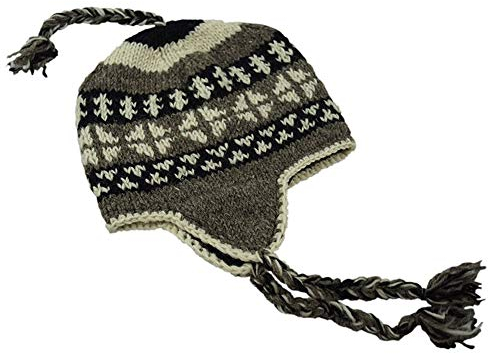 musimon Mütze Inka gestrickt Fleecefutter Naturwolle (braun, L)