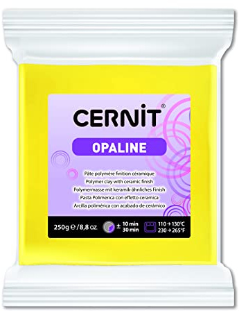 CERNIT CE0880250717C - Block Modelliermasse (Polymer) OPALINE, halb transluzent, ofenhärtend, sofort gebrauchsfähig, 250g, für DIY, Schmuck, Figuren, für Einsteiger und Hobbykünstler Gelb 1 Stück