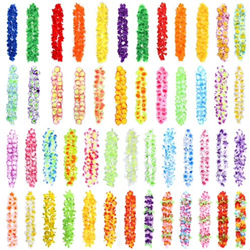 GWHOLE 50 Stück Hawaii Blumenketten Halskette Hawaiianische Girlande Hawaiikette Blumenkette Luau Blumen Lei Hawaii Kette Blumen Halskette Bunt Deko für Party Strand Geburtstag