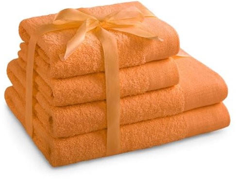 AmeliaHome Handtuch Set Orange 2 Handtücher 50x100 cm und 2 Duschtücher 70x140 cm 100% Baumwolle Qualität Saugfähig Amari