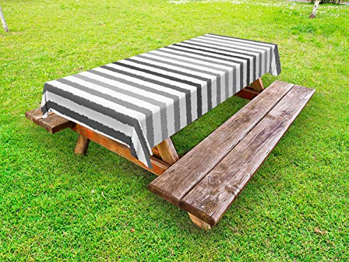 Abakuhaus Gestreift Outdoor-Tischdecke, Grau und Weiß Grunge, dekorative waschbare Picknick-Tischdecke, 145 x 265 cm, Weiß grau