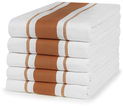 100% Cotton Tea Towel - Terracotta Stripe Pattern, Pack of 5 | Kitchen Towel Set | Absorbent, Strong, Quick Dry & Machine Washable | Home Decor & Bathroom Accessories