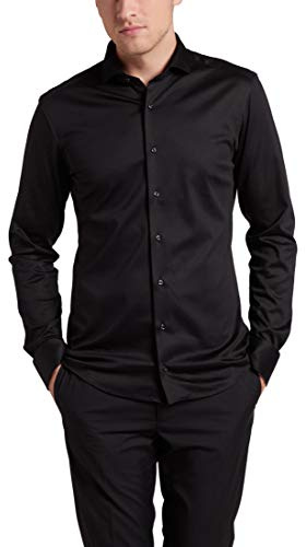 ETERNA Herren Long Sleeve Shirt Slim FIT Soft Tailoring Jersey Black Uni Hemd, Schwarz, 36