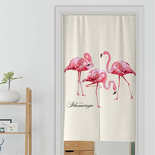 Hiseng Japanische Stil Noren Leinen Nordischer Flamingo Bedruckte Türvorhang, Eingang Doorway Curtain Restaurant Küche Partition Tür Vorhang Waschbar Hälfte Vorhang (Flamingo B,85x180cm)
