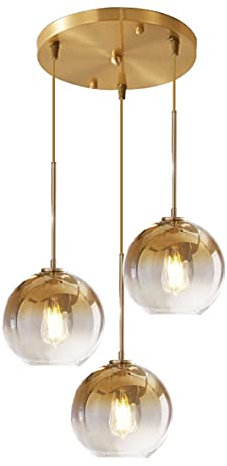 KCO Éclairage à 3 globes lumineux - Lustre moderne en verre doré - Lustre de salle à manger du milieu du siècle