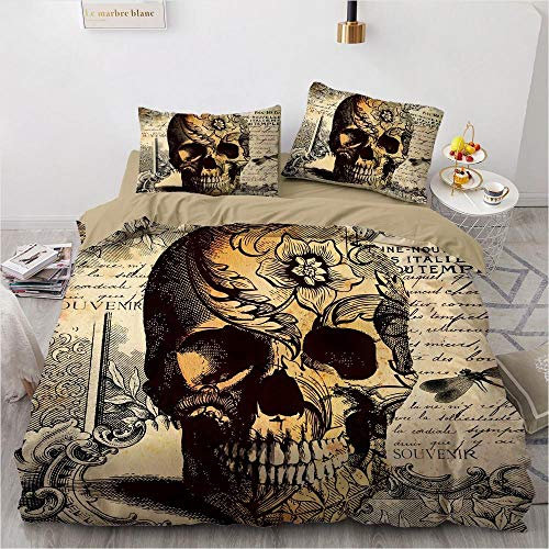 WQIZXCW Bettbezug 155x220 Set Totenkopf Druck Bettwäsche 2 Teilig - Anti-Allergie Bettbezüge und Kissenbezug mit Reißverschluss für Jungen Teenager