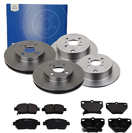 ATE Bremsen-Set 2 Bremsscheiben + Bremsbeläge Einbau Vorne Hinten Bremsscheiben-Set Scheibenbremsen SIZW21IWC7 passend für Toyota Corolla Corolla Verso