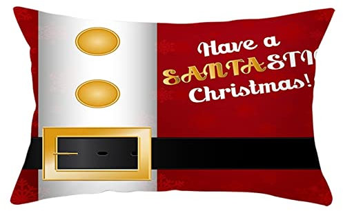 BCughia Kissenhülle Weihnachten, Kissenhülle 30x50 Weiß Grau Rot Polyester WeihnachtsmannKleidergürtel Englische Wünsche Neujahr 1 Pc