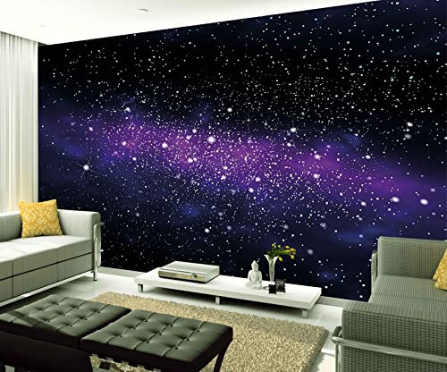 XAONUO Galaxie Papier Peint Intissé Violet Ciel Étoilé Paysage 140X70Cm Papier Peint Effet 3D Papier Peint Intissé Tapisserie Murales Panoramique 3D Peinture Murale Non-Tissé