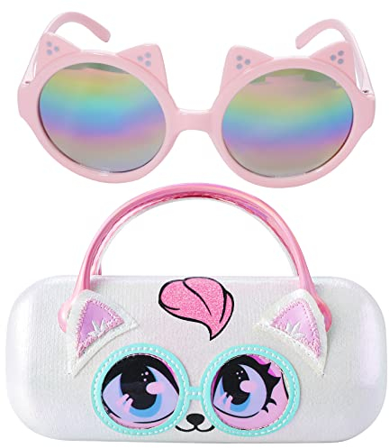 PinkSheep Occhiali da sole per ragazze, occhiali da sole polarizzati con custodia, unicorno ovale gatti cuore occhiali protezione UV402 (Kitty)