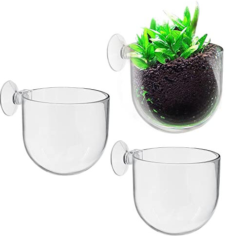 Uenhoy Lot de 3 pots de plantes aquatiques en plastique avec ventouses, pot de fleurs en acrylique pour aquarium - Crevettes rouges - Support pour aquarium