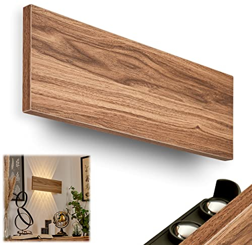 HOFSTEIN LED Wandleuchte Blandford, moderne Wandlampe aus Metall/Holz in Grau/Natur, eckige Leuchte mit Up&Down-Effekt an der Wand, Länge 45 cm, 3000 Kelvin, 7600 Lumen, LED 10,5 Watt