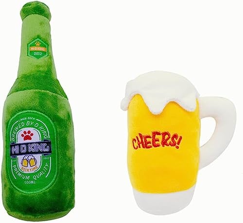Angelkiss 2 Stücke Hundespielzeug Quietschend, Bierflasche Spielzeug, Kauspielzeug, Robustes Interaktives Plüschtier für Kleine, Mittlere und Große Hunde