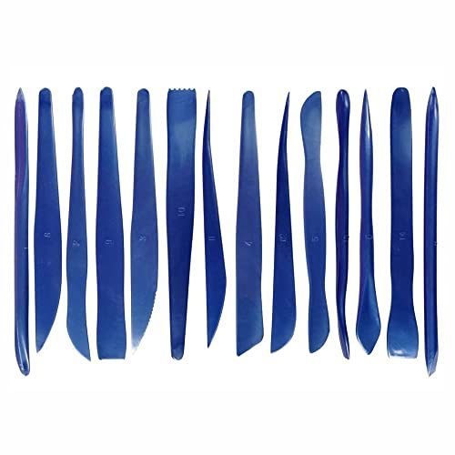 3 Ace Crafts 14 Plastic Clay Tools (Blue) Double Ended Pottery Tool for Shaping, Modelling, Carving, Smoothing, Cutting Pattern into Modelling Dough Long for Sculpting & Ceramics, Engraving, Embossing