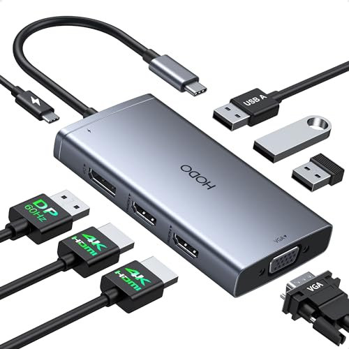 HODO USB C Docking Station Dual Monitor,8 In 1 Laptop Docking Station USB C Hub with 2 HDMI Monitor,DisplayPort,VGA,PD 100W,3USB Ports, Multiport Adapter for Dell, HP, Lenovo,Surface Laptops