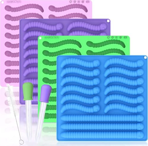 LUSHYUM 60 große Mulden je 6 oder 14 ml, Gummiwurm-Silikonformen, 4er Set | BPA-freies Silikon, leichtes Entformen & Reinigen, mikrowellen- & gefriergeeignet, ideal für Schokolade, Bonbons & Gelee
