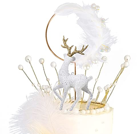 Rentier Tortendeko Dekoration,Doyomtoy Weihnachtstorte Deko Kuchen Topper Kristall Hirsch Krone Engelsflügel Kuchen Dekoration für Weihnachten Geburstage Deko
