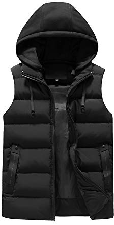 YOUTHUP Men's Gilet with Hood Winter Quilted Body Warmer Thick Windproof Outwear Sleeveless Puffer Coat, Black, XL
