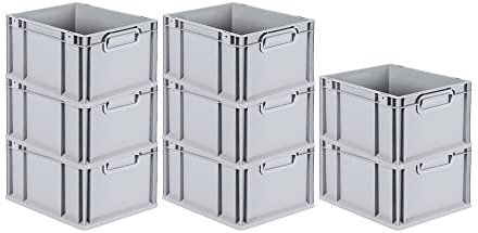 PROREGAL SuperSparSet 8x Eurobox NextGen Grip | HxBxT 22x30x40cm | 20 Liter | Griffe geschlossen | Grau | Eurobehälter, Transportbox, Transportbehälter, Stapelbehälter