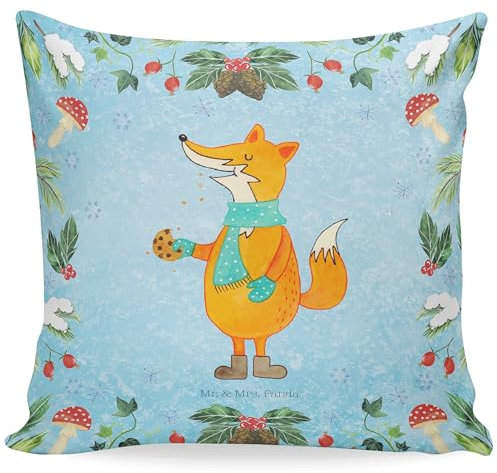 Mr. & Mrs. Panda Dekokissen Fuchs Keksdose - Geschenk, sitzkissen, Weihnachten, Kissen 40x40 Waschbar, Heiligabend, Advent, Sofakissen, Wintermotiv,
