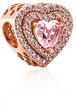 HAEPIAR S925 Sterling Silber Charm für Armband Halskette Sterling Silber Dangles Pink funkelt mit Liebe für Frauen Mädchen