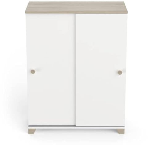 Buffet 2 portes coulissantes Blanc mat/Chêne clair - ZILY - L 80 x l 35 x H 101 cm