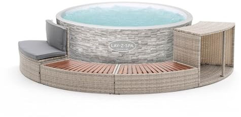 Spa Hinchable Lay-Z-Spa Vancouver Ø155x60cm Airjet y Cobertor para 3-5 personas + K2O Revestimiento Half Surround 180 289x45x56cm Borde para Spa Semicircular 4 piezas Escalones, Banco y Almacenamiento