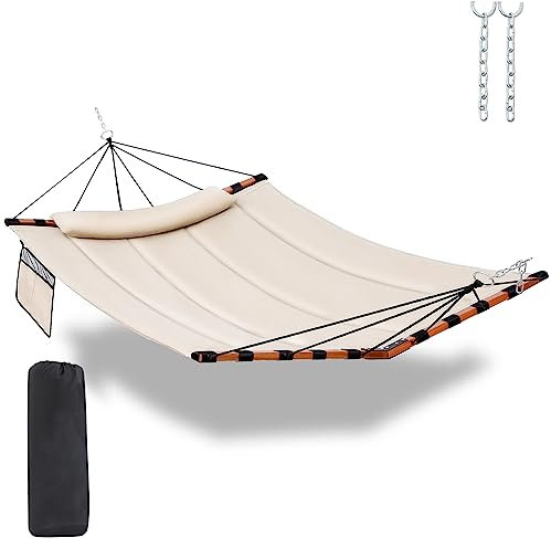 TegerDeger Hamaca grande de 12 pies para 2 personas, capacidad de 450 libras con barra esparcidora de madera dura en forma de V y cuerda de nailon para exterior, patio, jardín, patio, playa, piscina,