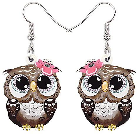 DUOWEI Süß Eule Geschenke für Frauen Acryl Cartoon Eule Ohrringe Baumeln Schmuck Geburtstag Charme für Teenager Mädchen Eule Liebhaber (Braun)